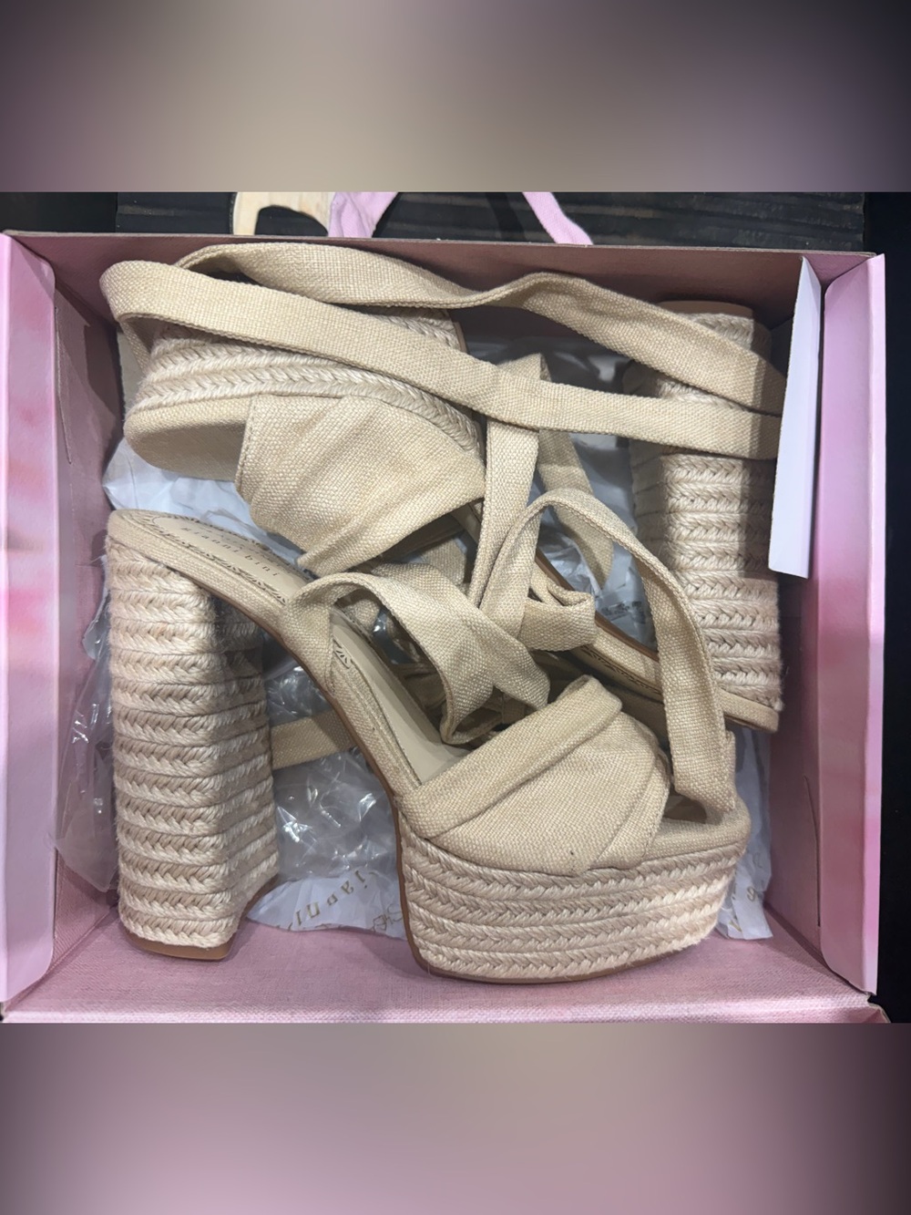 Gianni Bini Beige Espadrille Platform Wrap Sandals